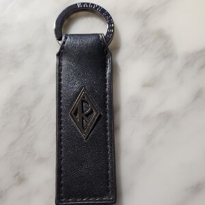 Ralph Lauren Black Leather Key Holder with Silver Ring
